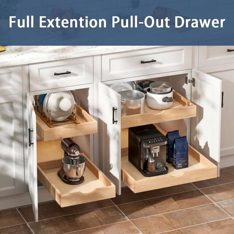 Draworia Pull Out Cabinet Drawers - 6x2 Size Options (12-23'W,18-21'D), Pre-Assembled with Soft Close Slides, Solid Beechwood, Easy Installation(21'W x 18'D) - Image 3